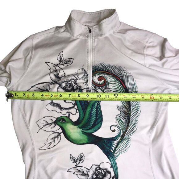HOT CHILLYS White Half Zip Pullover White Hummingbird Bird Long Sleeve Women's L - Picture 6 of 9